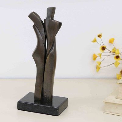 Alternate image for Signed Bronze Sculpture of a Couple Embracing Protected