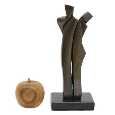 Alternate image for Signed Bronze Sculpture of a Couple Embracing Protected