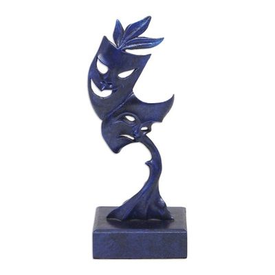 Alternate image for Signed Blue Resin Sculpture of Theater Masks Tree of Culture