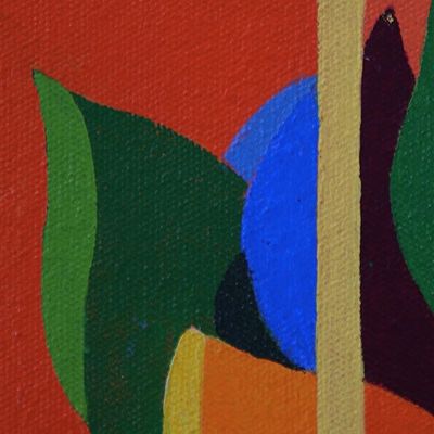 Alternate image for Original Cubist Floral Painting in Fiery Tropical Colors Flowers in the Window