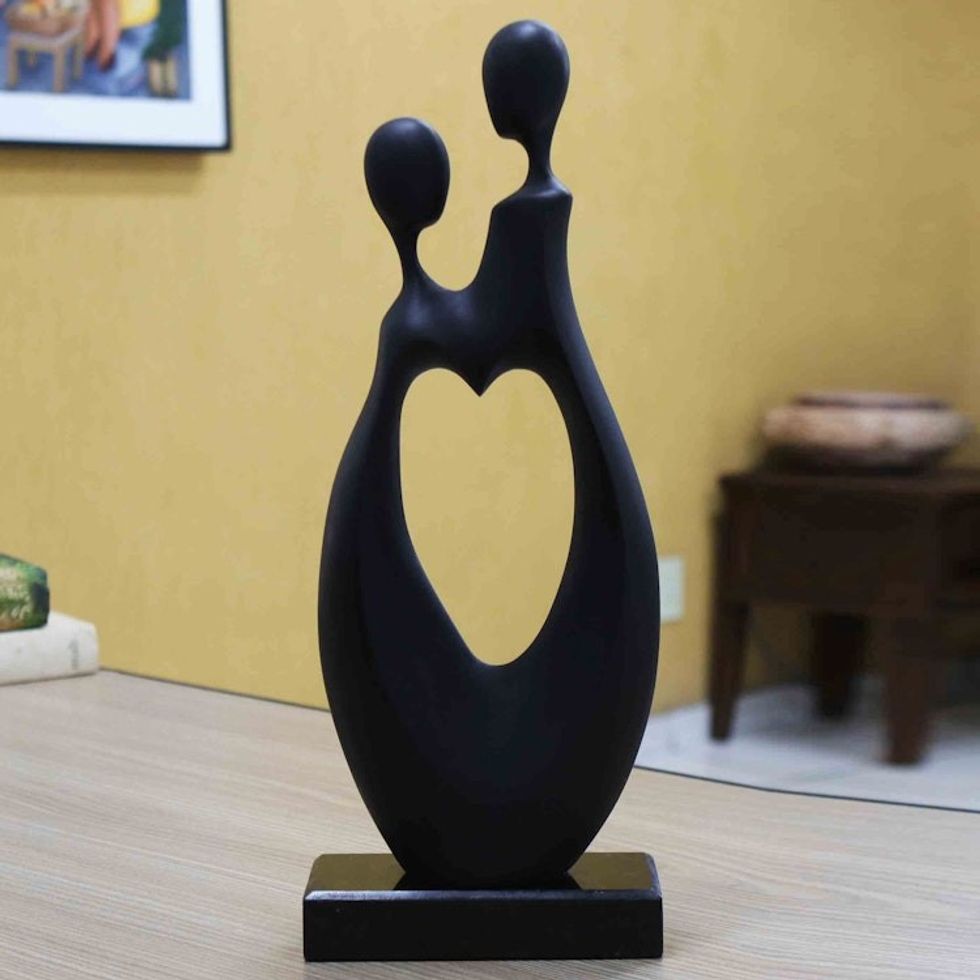 Modern Black Resin Romantic Couple Sculpture from Brazil 'Eternal Love'