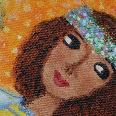 Alternate image for Brazil Signed Original Naif Painting of an Angel in Yellow The Angel of Balance