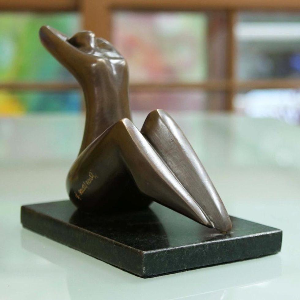 Seated Woman Sculpture in Bronze with Granite Base 'Seated Woman'