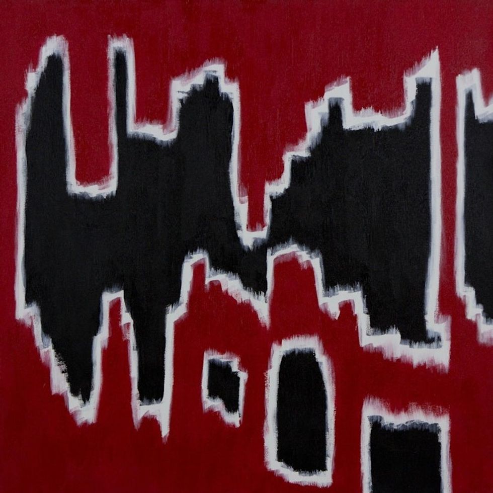 Brazilian Abstract Painting in Black and White on Red 'Vibration'