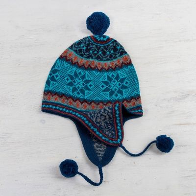 Alternate image for Alpaca Chullo Hat in Azure and Smoke from Peru Andean Snowfall