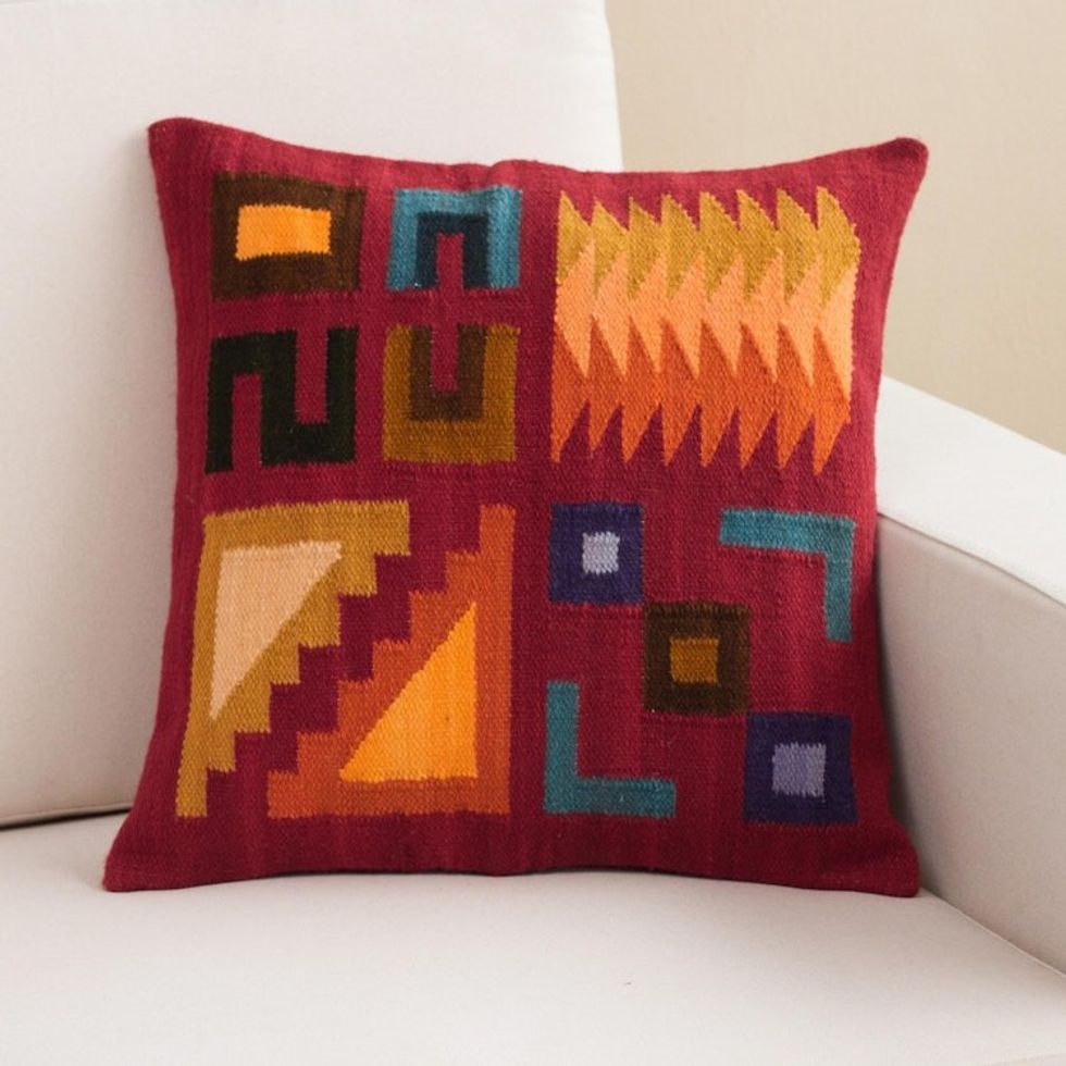 Square Wool Cushion Cover from Peru 'Inca Labyrinth'