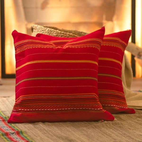 Alternate image for Red Alpaca Blend Hand Woven Cushion Cover Pair Peruvian Cherry