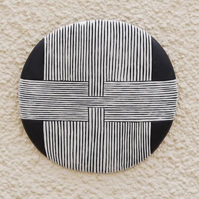 Alternate image for Hand-Carved African Wood Mask in Black and White Tones Bamun Guard