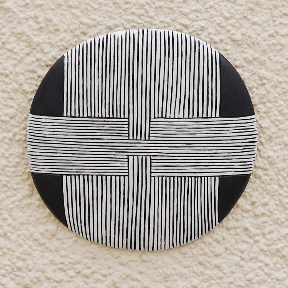 Hand-Carved African Wood Mask in Black and White Tones 'Bamun Guard'