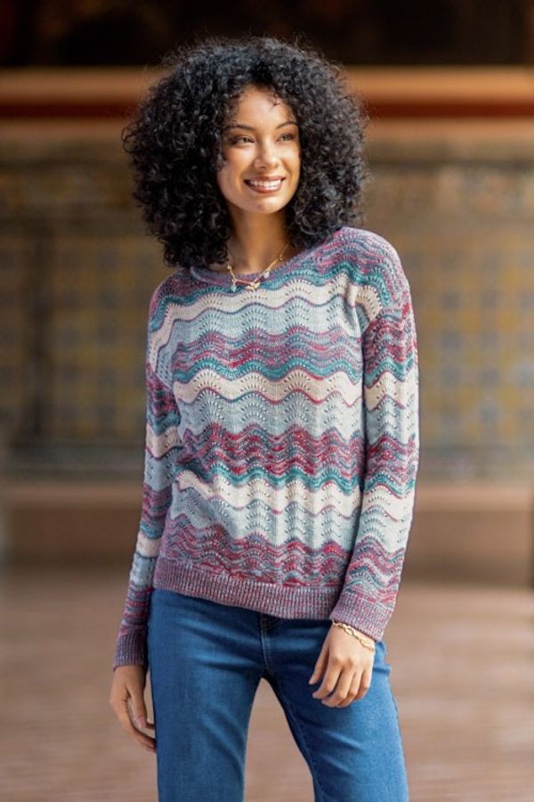 Alternate image for Pointelle Knit Cotton Sweater Color Waves