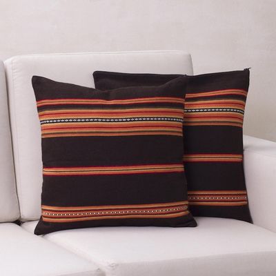 Alternate image for Handwoven Brown and Orange Cushion Covers Pair Quechua Girl