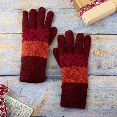 Alternate image for Handmade Alpaca Wool Patterned Gloves Diamond of the Andes