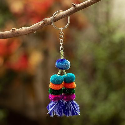 Alternate image for Multicolor Pompom Keychain from Peru Colorful Tails