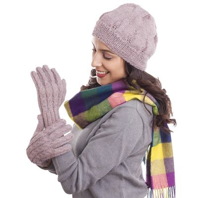 Alternate image for Cable Knit 100 Alpaca Gloves in Light Mauve from Peru Pretty in Pink Gloves 