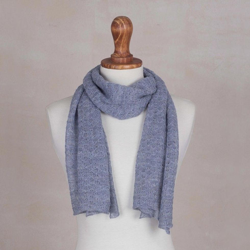 100 Baby Alpaca Wrap Scarf in Steel Blue from Peru 'Steel Blue Gossamer'