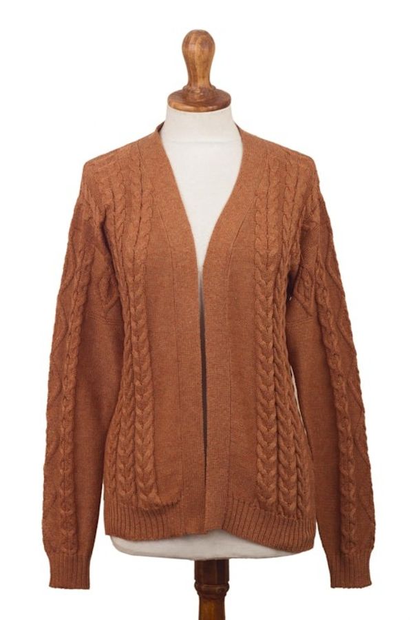 Alternate image for Eco Friendly Cable Knit Open Front Deep Orange Cardigan Ginger Cable Classic