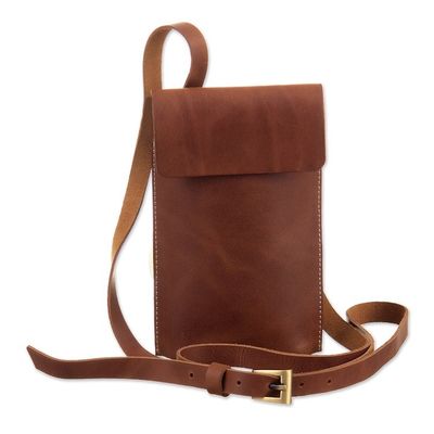 Alternate image for Brown Leather Cellphone Wallet with Adjustable Strap Classical Avant-Garde