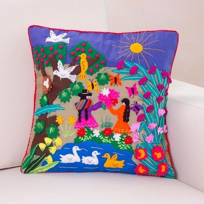 Alternate image for Handmade Folk Art Cotton Patterned Cushion Cover Mothers Day