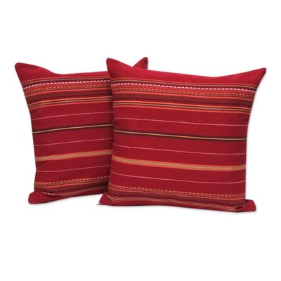 Alternate image for Red Alpaca Blend Hand Woven Cushion Cover Pair Peruvian Cherry