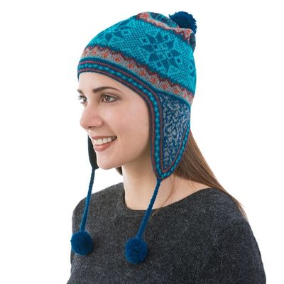 Alternate image for Alpaca Chullo Hat in Azure and Smoke from Peru Andean Snowfall