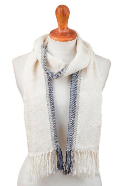 Alternate image for Handwoven 100 Baby Alpaca Wrap Scarf in Alabaster from Peru Elegant Accent