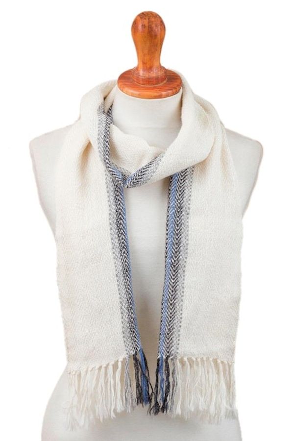 Alternate image for Handwoven 100 Baby Alpaca Wrap Scarf in Alabaster from Peru Elegant Accent