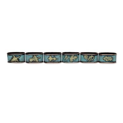 Alternate image for Copper Napkin Rings with Bronze Nazca Images Set of 6 Nazca Marvels