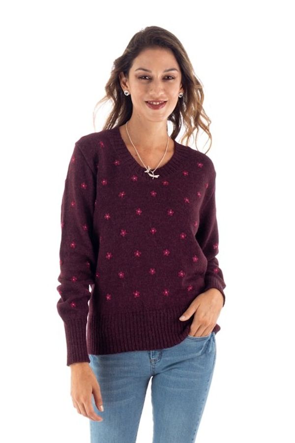 Alternate image for Cordovan 100 Alpaca Sweater with Embroidered Cerise Flowers Cerise Springs