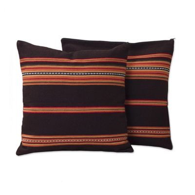 Alternate image for Handwoven Brown and Orange Cushion Covers Pair Quechua Girl