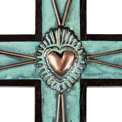Alternate image for Wood Cross for Wall with Copper and Bronze Accents from Peru Cross and Heart