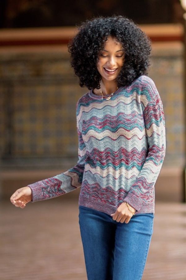 Alternate image for Pointelle Knit Cotton Sweater Color Waves