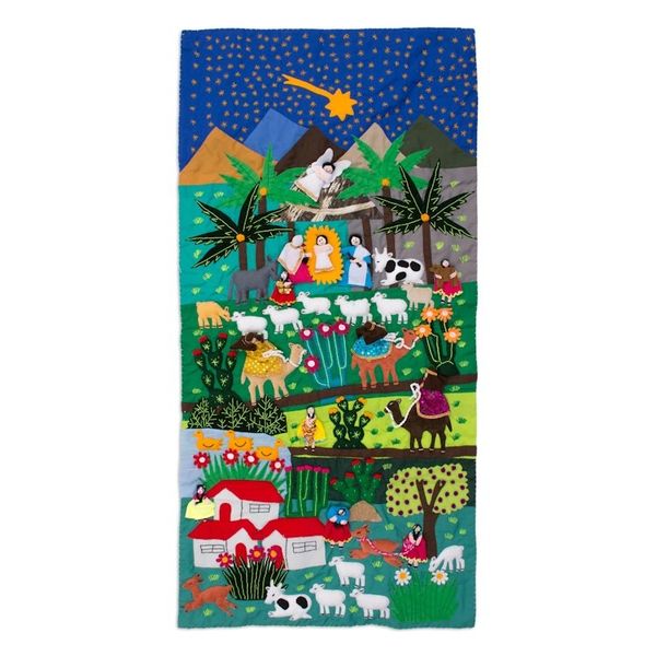 Alternate image for Hand Crafted Religious Applique Tapestry Wall Hanging Nativity Scene