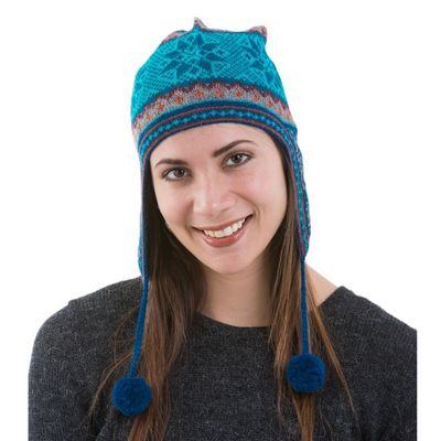 Alternate image for Alpaca Chullo Hat in Azure and Smoke from Peru Andean Snowfall