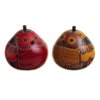 Alternate image for Decorative Owl Figures of Dried Mate Gourds from Peru Pair Fortunate Owls