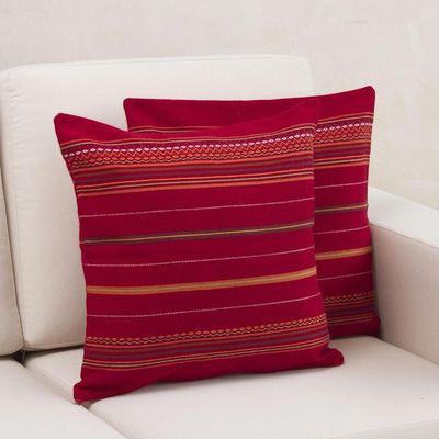Alternate image for Red Alpaca Blend Hand Woven Cushion Cover Pair Peruvian Cherry
