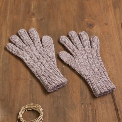 Alternate image for Cable Knit 100 Alpaca Gloves in Light Mauve from Peru Pretty in Pink Gloves 
