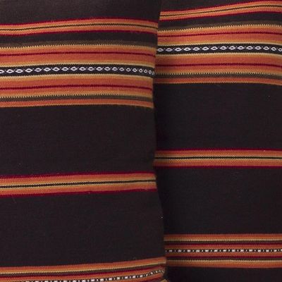 Alternate image for Handwoven Brown and Orange Cushion Covers Pair Quechua Girl
