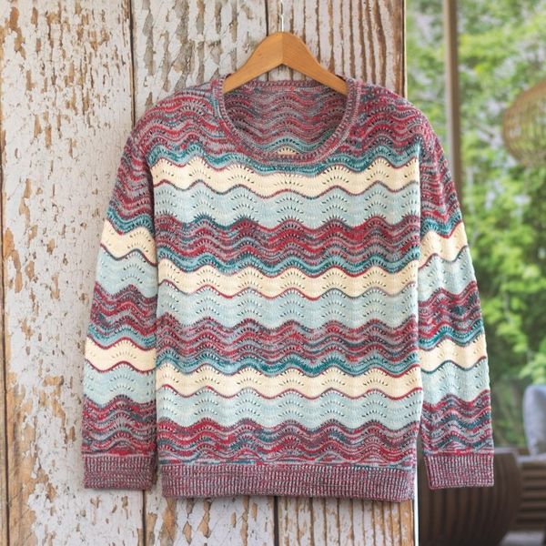 Alternate image for Pointelle Knit Cotton Sweater Color Waves