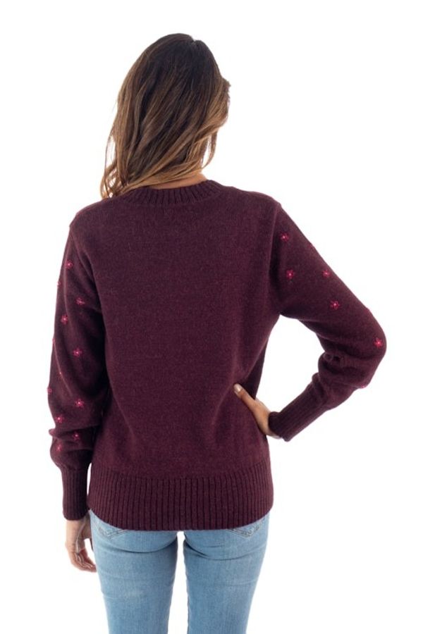 Alternate image for Cordovan 100 Alpaca Sweater with Embroidered Cerise Flowers Cerise Springs