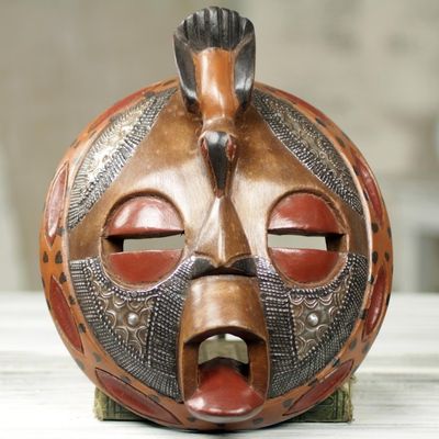 Alternate image for Circular Hand Crafted and Painted West African Mask Bird of Happiness