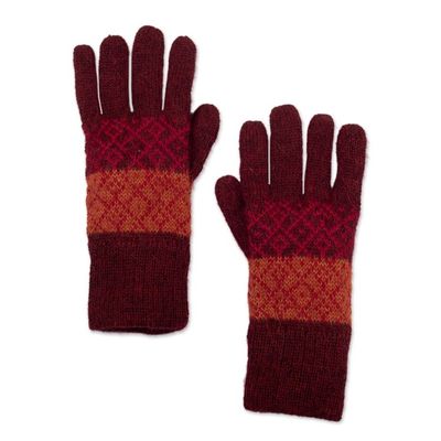 Alternate image for Handmade Alpaca Wool Patterned Gloves Diamond of the Andes