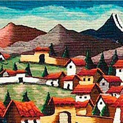 Alternate image for Fair Trade Cultural Wool Tapestry Wall Hanging Llama Village