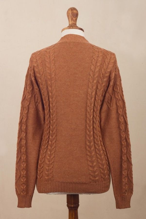 Alternate image for Eco Friendly Cable Knit Open Front Deep Orange Cardigan Ginger Cable Classic