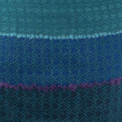 Alternate image for Teal Patterned Baby Alpaca Blend Scarf Peacock Path