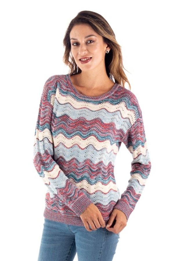 Alternate image for Pointelle Knit Cotton Sweater Color Waves