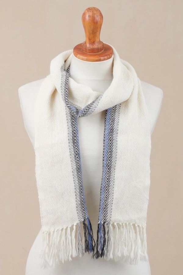 Alternate image for Handwoven 100 Baby Alpaca Wrap Scarf in Alabaster from Peru Elegant Accent