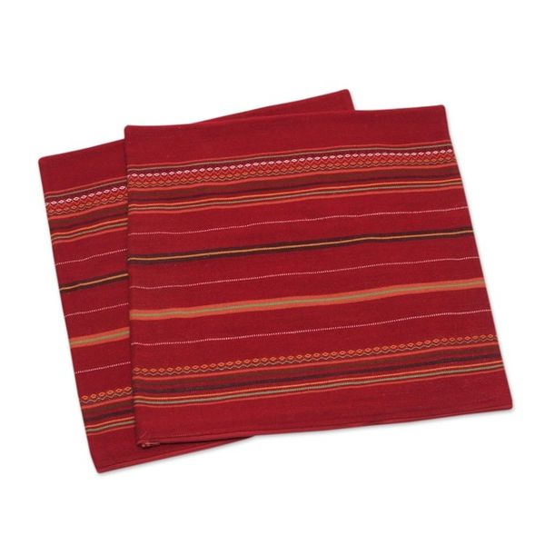 Alternate image for Red Alpaca Blend Hand Woven Cushion Cover Pair Peruvian Cherry