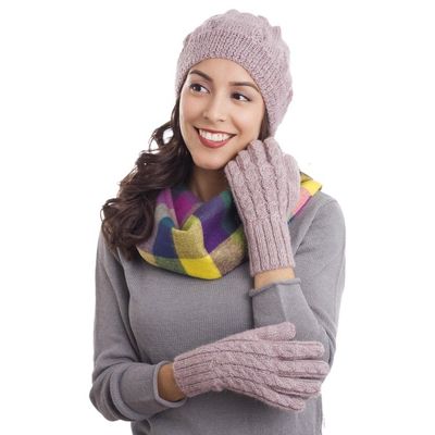 Alternate image for Cable Knit 100 Alpaca Gloves in Light Mauve from Peru Pretty in Pink Gloves 
