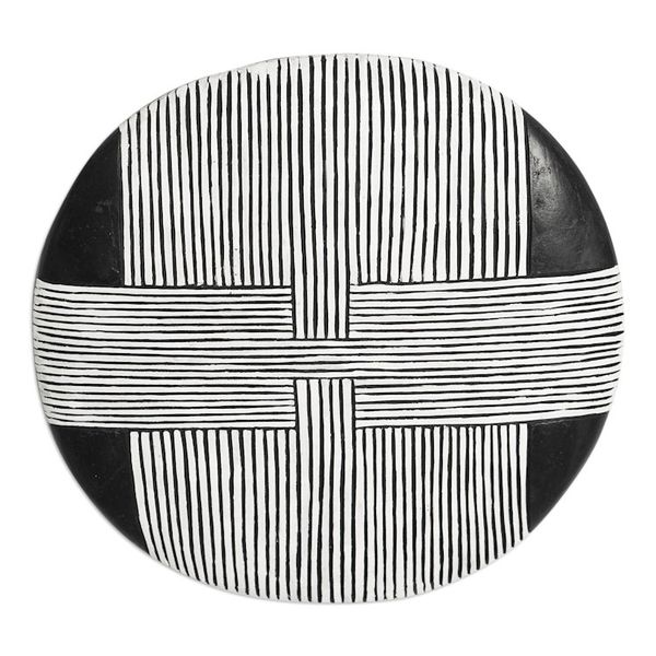 Alternate image for Hand-Carved African Wood Mask in Black and White Tones Bamun Guard