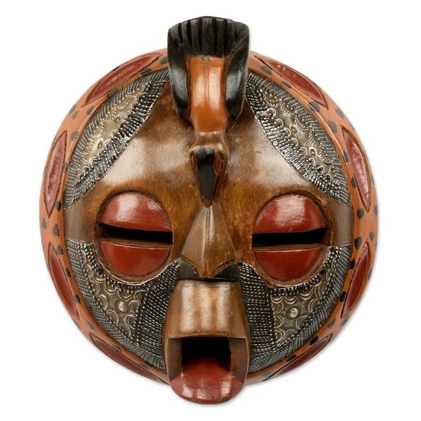 Alternate image for Circular Hand Crafted and Painted West African Mask Bird of Happiness